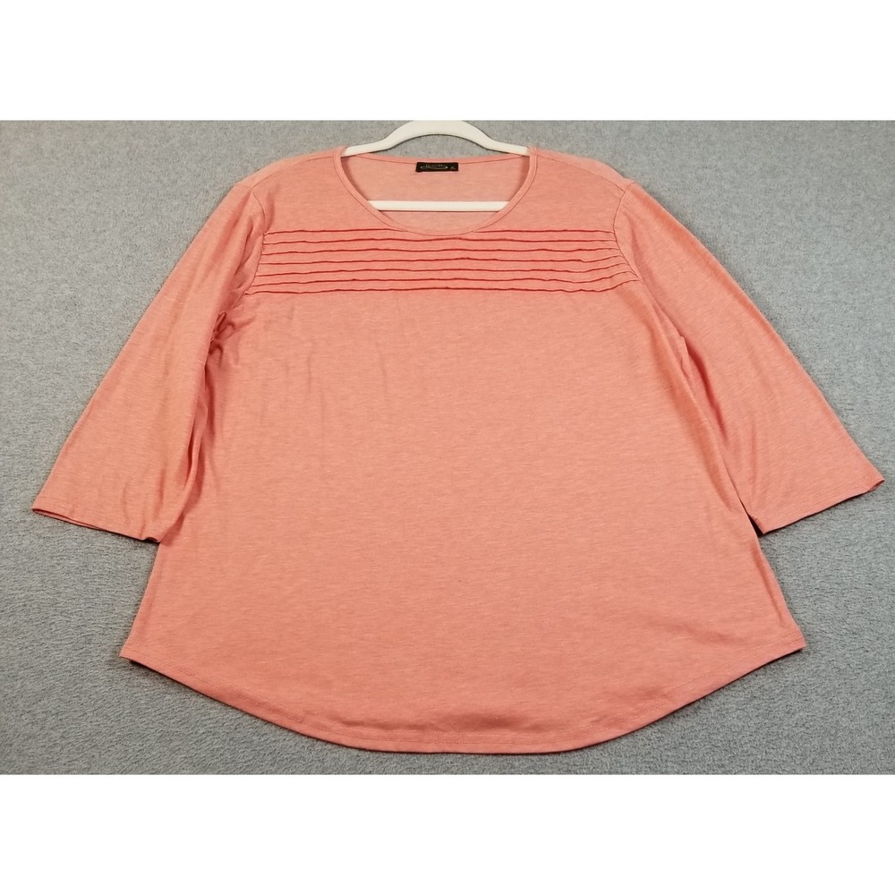 Ofeefan T-Shirt Womens XL Orange Casual 3/4 Sleeve Pleated Front Scoop Neck Top - Picture 1 of 7